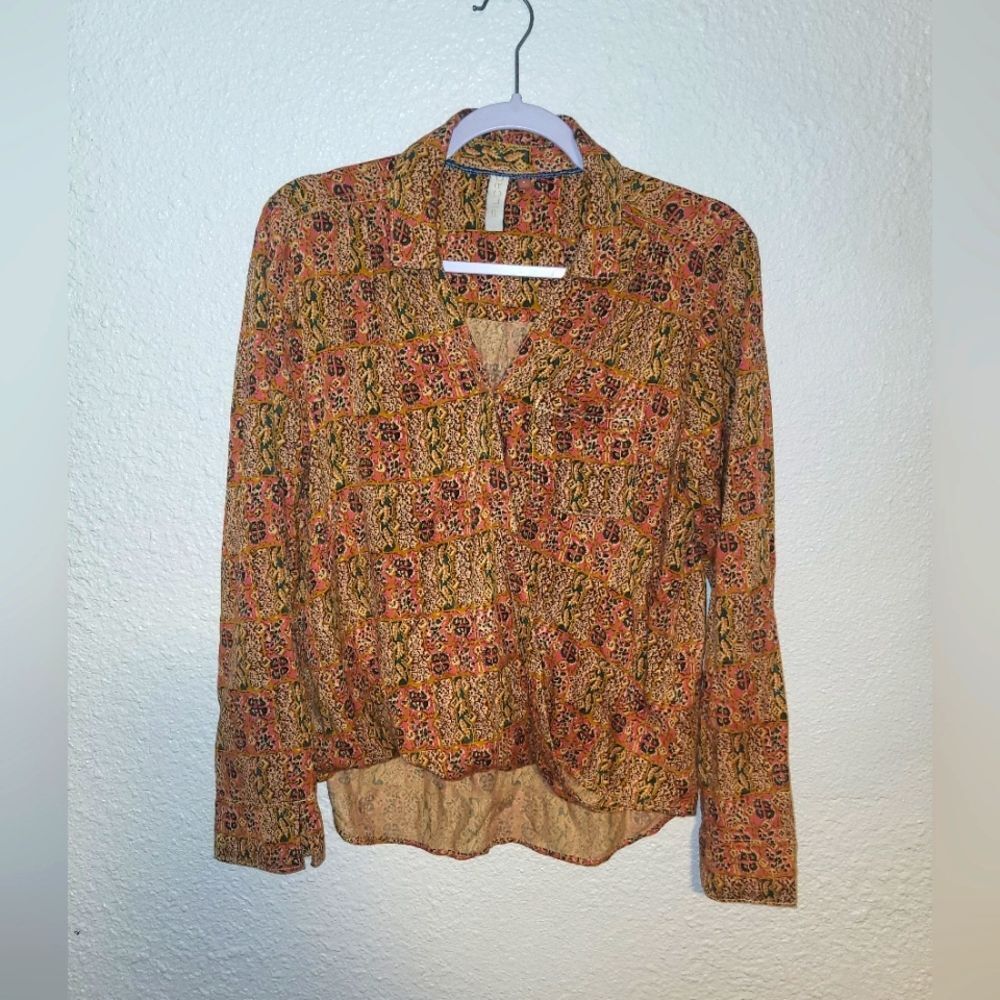 Anthropologie Pilcro Tisha Surplice Boho Long Sleeve Blouse small